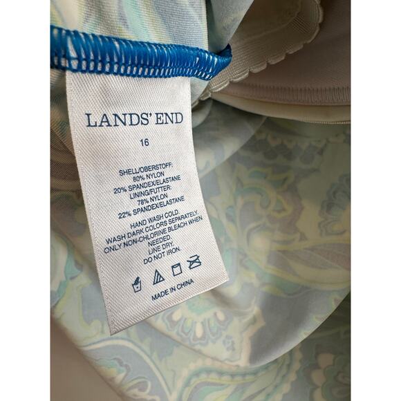 NEW Lands End Blue Green Paisley Shelf Bra Adjustable Straps Tankini Top Size 16 - Picture 5 of 6